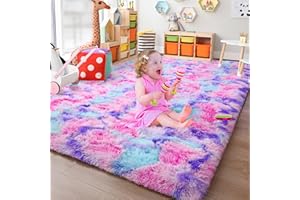 Chicrug Cute Fluffy Area Rug for Girls Bedroom, 4x6 Feet Fluffy Kids Rug for Room Decor, Shag Soft Dorm Playroom Rug, Bedside Rug for Baby Nursery Room, Hot Pink