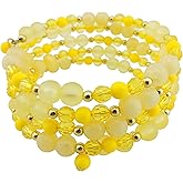 Coiris Multi Layers Statement Yellow Beaded Bracelet Adjustable Strand Bangle Bracelet for Women