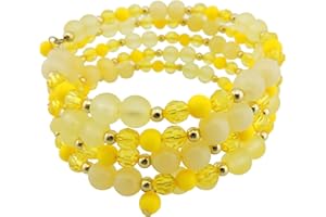 Coiris Multi Layers Statement Yellow Beaded Bracelet Adjustable Strand Bangle Bracelet for Women