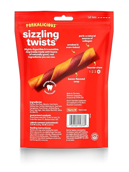 HARTZ OINKIES SIZZLING TWISTS BACON FLAVORED RAWHIDE-FREE NATURAL CHEW DOG TREATS, 8 COUNT
