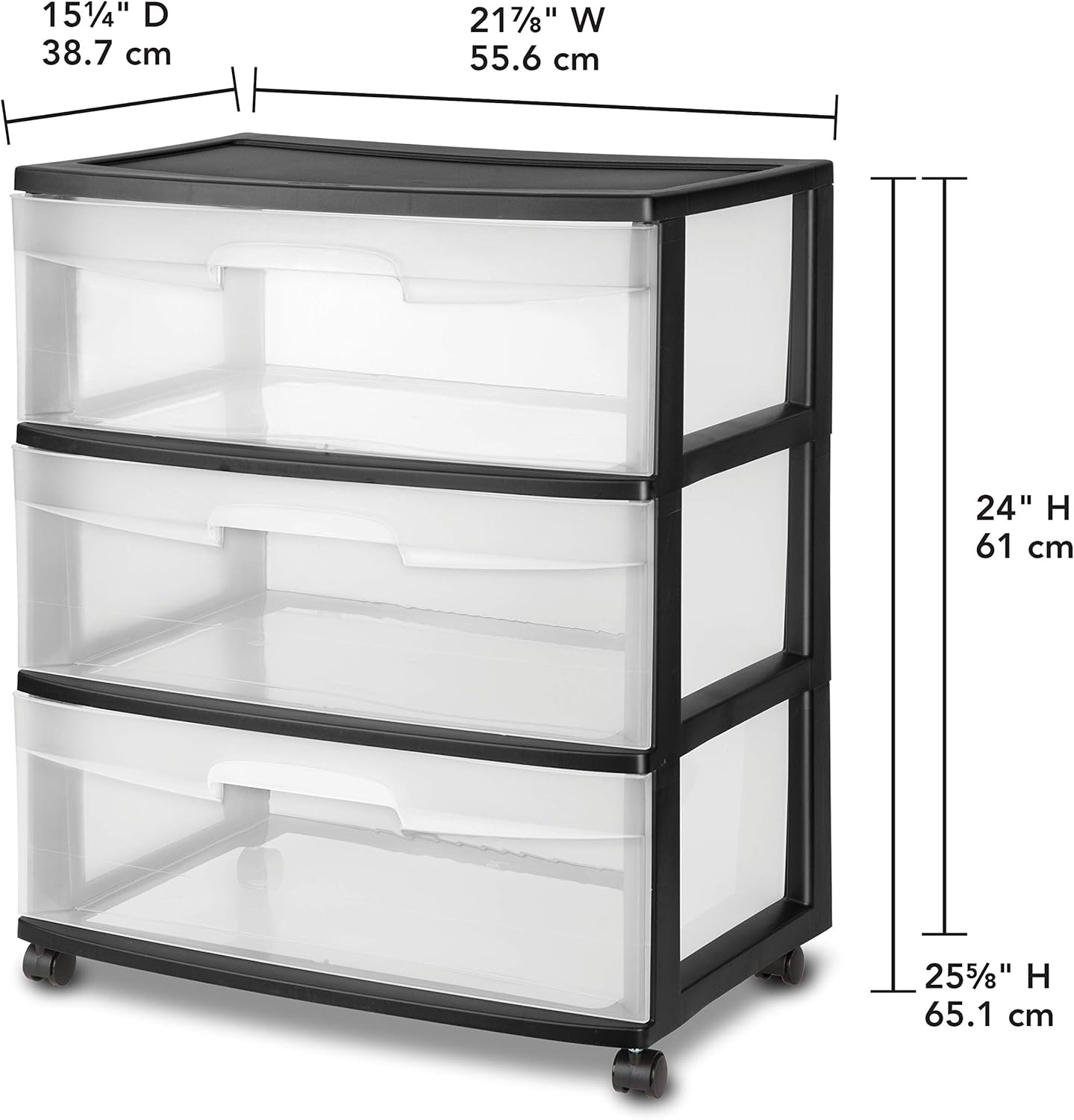 Amazon Com Sterilite 29309001 Wide 3 Drawer Cart Black Frame