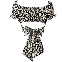 COOUFE Women's Crop Tops Ruffle Short Sleeve Tie