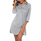 COLORFULLEAF 100% Cotton Nightgowns for Women 3/4 Sleeve Sleep Shirt Button Down Soft Sleepwear Night Dress S-XXL