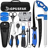 GPUSFAK Fishing Tool Kit, 11 Pieces Fishing Gear, Fishing Pliers with Lanyard, Fillet Knife, Fish Lip Gripper, Fly Ice Fishing Hook Extractor, Anti-Cutting Gloves