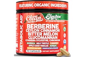 CLEAN NUTRACEUTICALS Clean Nutra Berberine and Ceylon Cinnamon Supplement Bitter Melon Glucomannan Gymnema Sylvestre Chromium Moringa Milk Thistle Turmeric Apple Cider Vinegar Digestive Enzymes Inositol Pills 90 Capsules