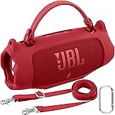 khanka for JBL Charge 6 Waterproof Portable Bluetooth Speaker Silicone Case,Soft Protective Sleeve Cover with Shoulder Strap for JBL Charge 6 Speaker (Red)