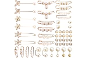 PYSEOSISE Pearl Brooch Pins, 48 Pcs Sweater Shawl Clip and Pearl Brooches, Fashion Cover Up Buttons Decorative Safety Pins fo