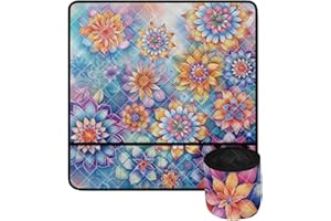 Kathyboom Boho Floral Bright Flowers Sewing Machine Mat Reduce Vibration Non Slip Organizer Durable Mats