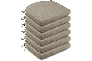 LOVTEX Chair Cushions for Dining Chairs 6 Pack - Memory Foam Chair Pads with Ties and Non-Slip Backing - Seat Cushion for Kitchen Chair 16x16x2, Khaki