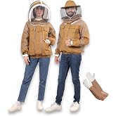 USKEEPERS 3 Layer Ventilated Sting Proof Bee Jacket for Men &amp; Women, Premium Beekeeping Jacket with Gloves &amp; Two Beekeeper Veils. (Brown J/XL)
