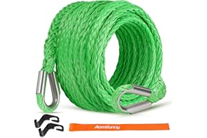 Aomifunny Synthetic Winch Rope Extension, 3/8Inch x 50Ft 26500 Lbs Winch Extension Cable Replacement Tow Ropes Line for Off Road Vehicle ATV UTV Truck SUV Jeep (Green)