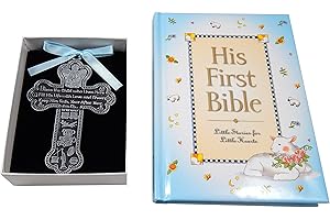 CA & KG Baby Boy First Bible and 4" Pewter Baptism Guardian Angel Crib Cross (Original Version)-L8