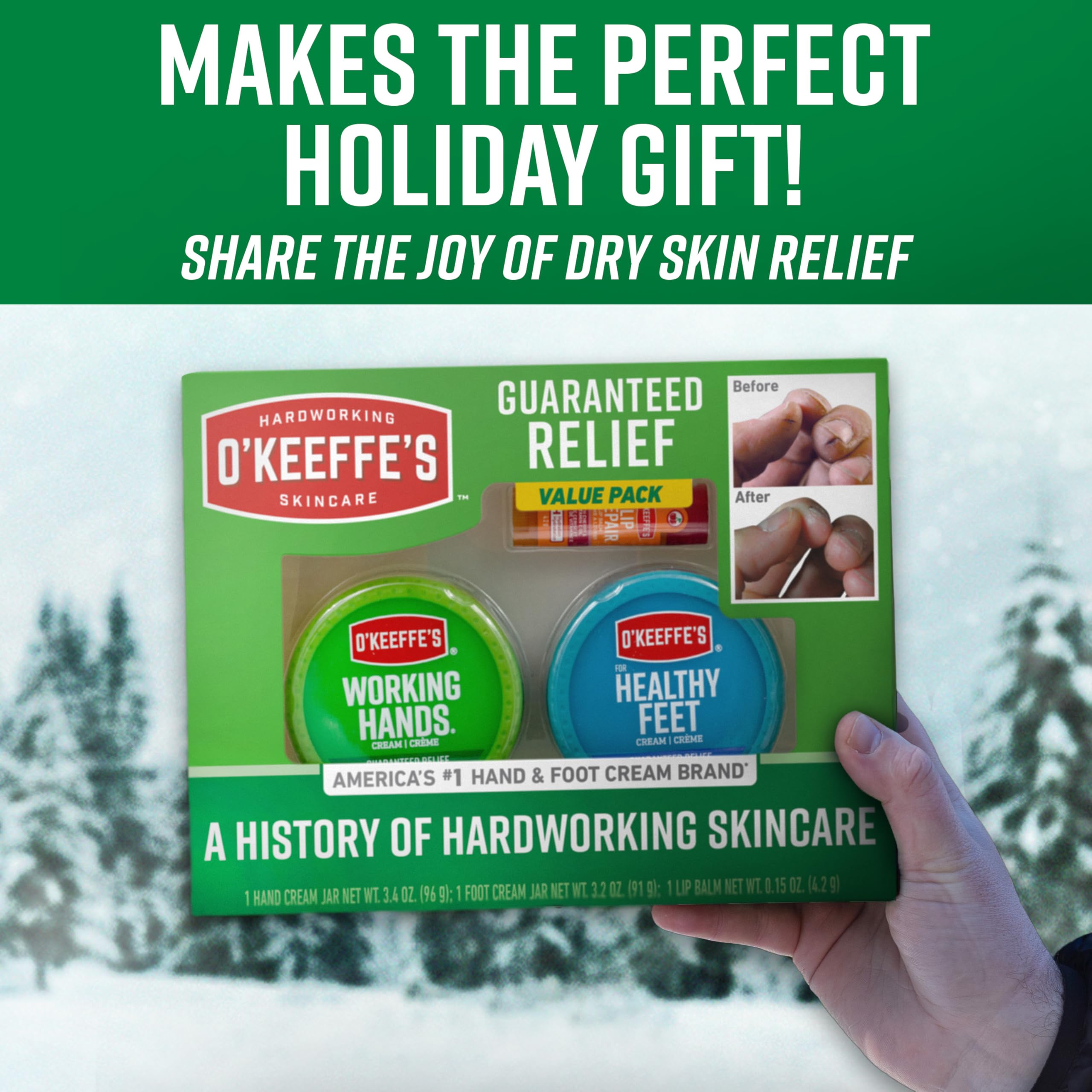 O'Keeffe's Giftbox Including Lip Repair with Cherry and Vitamin E Oil Stick, Working Hands Jar and Healthy Feet Jar, Gift Idea