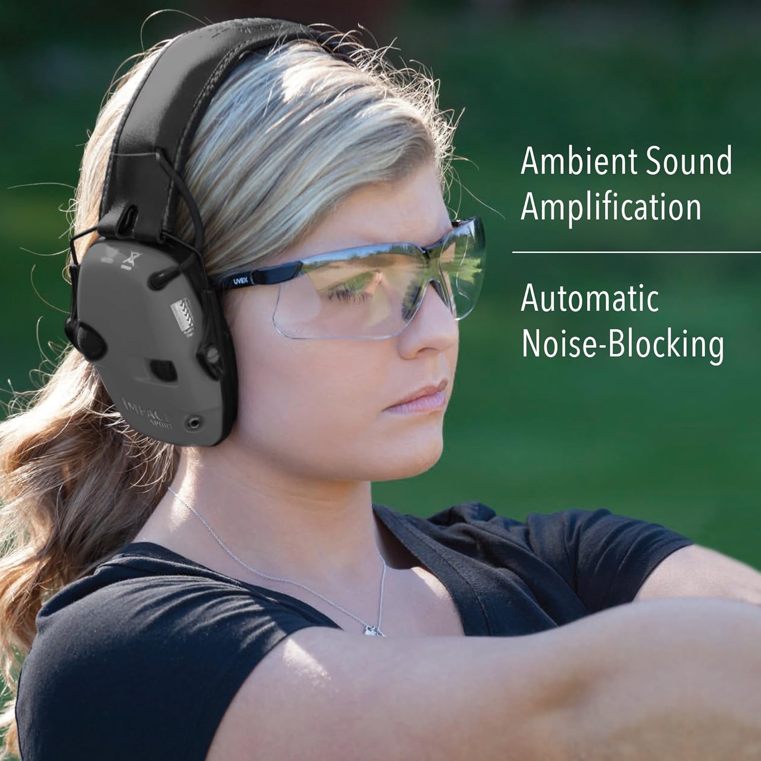 Howard Leight by Honeywell Impact Sport Sound Amplification Electronic Shooting Black Earmuff with Genesis Sharp-Shooter Shooting Glasses, Clear Lens: Home Improvement