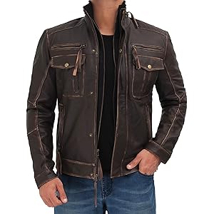men's master distressed slim fit leather biker jacket