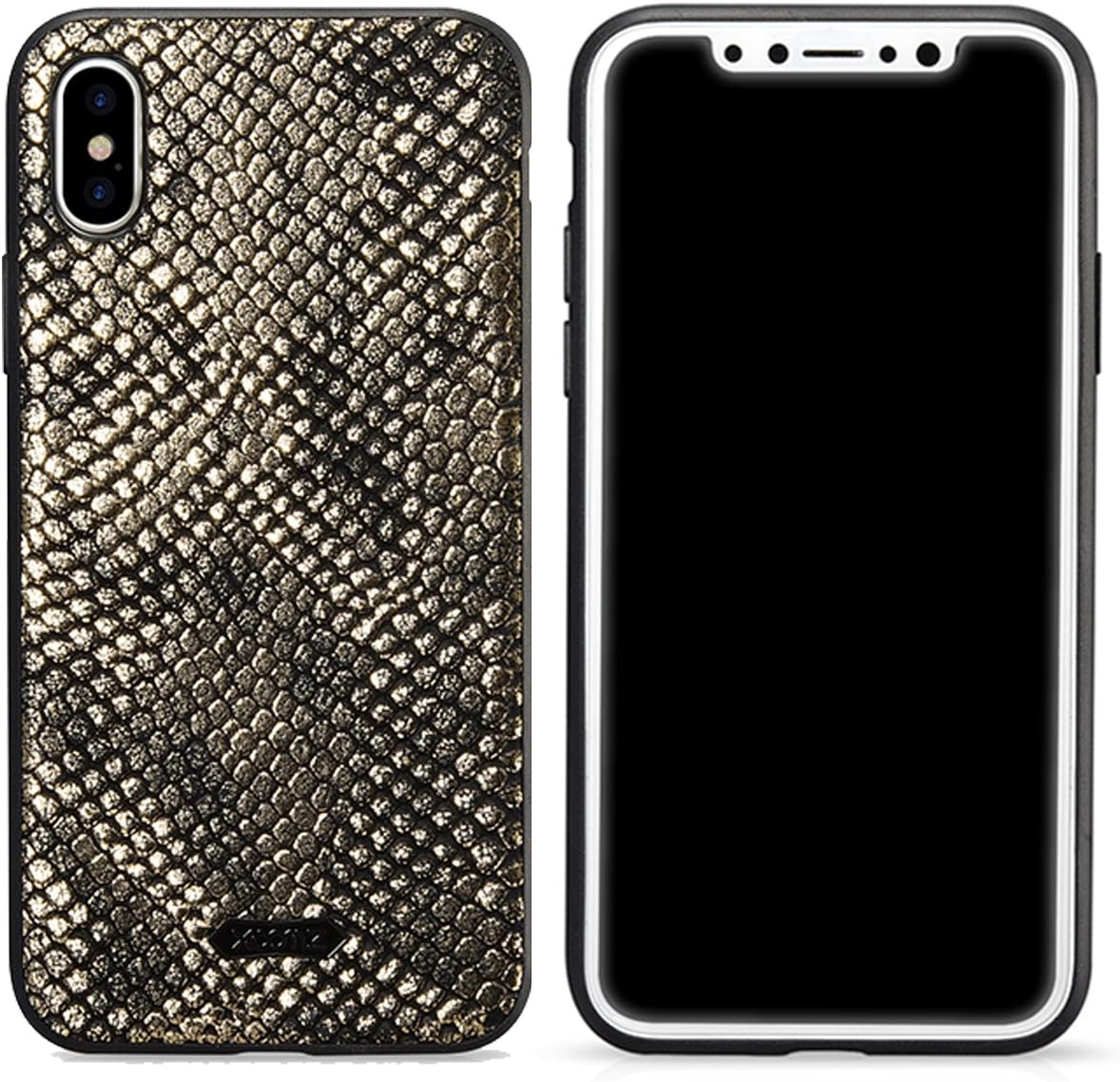 iPhone X Case Snakeskin Leather for apple iphonex luxury i phone 10 protective aphone snake skin cover iphonexcase xphone 5.8 inch (gold)