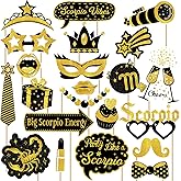 JXYCBZYing Scorpio Birthday Photo Booth Props - 22 Pcs Black Gold Scorpio Themed Photo Booth Props Decorations for October November Birthday Party, Zodiac, Horoscope, Astrology Bday Party Supplies