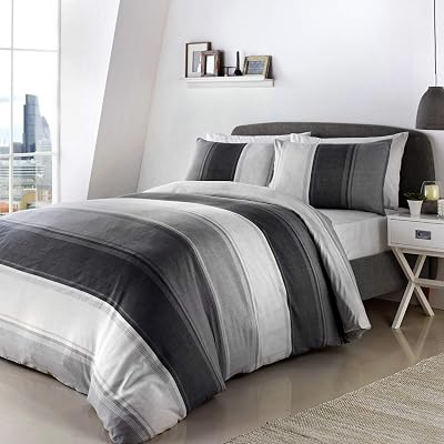 Fusion Betley Classic White Grey Wide Stripe Duvet Cover Super King