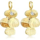 Plikin 14K Gold Plated Flower Earrings for Women Layered Floral Drop Dangle 14K Gold Plated Statement Earrings Exaggerated Jewelry Gift for Women