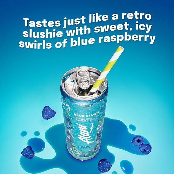 ALANI NU BLUE SLUSH, SUGAR FREE, LOW CALORIE ENERGY DRINKS, 200MG CAFFEINE, BIOTIN, B VITAMINS, ZERO SUGAR, 10 CALORIES, 12 FL OZ CANS, 12 PACK