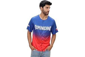 TAINOWEARS Dominican Republic Baseball Jersey Dominicana Republic Blue Red Gradient Button Vneck Jersey Unisex