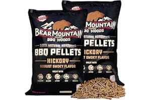 BEAR MOUNTAIN PREMIUM BBQ WOODS Bear Mountain 2-Pack All Natural Wood Pellets for Smoker, Grill & BBQ, 20 Lbs, Hickory - Premium Hardwood Barbecue Pellets for Indoor and Outdoor Grilling