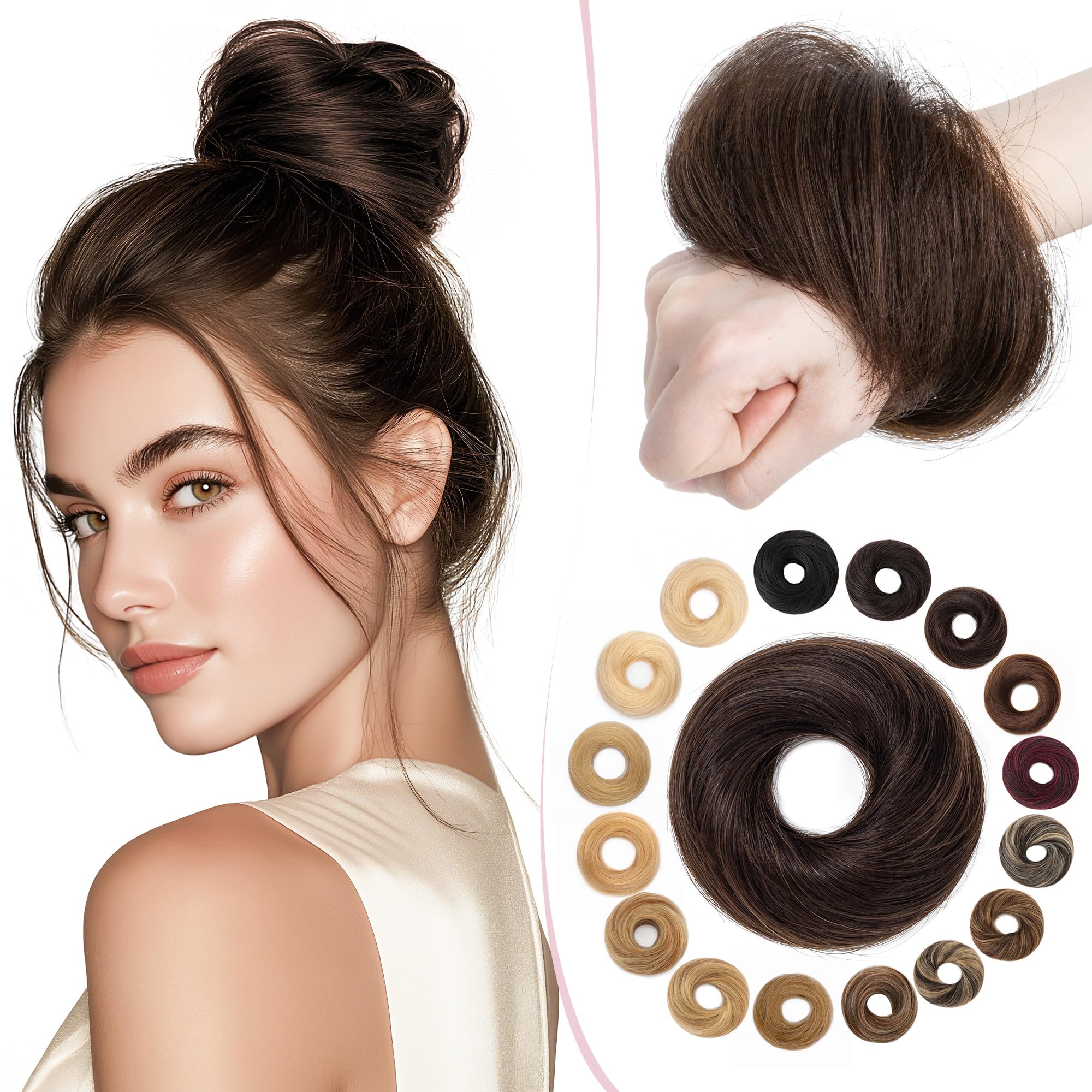 SEGO Human Hair Scrunchies Buns Hair Piece 100% Real Remy Updo Hair Extensions [#2 Dark Brown] Donut Hair Chignons for Women Straight (17g) — image 1