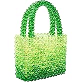 Women Acrylic Purse Mini Beaded Evening Handbags Handmade Gradient Transparent Blue Beads Tote Bags for Wedding,Beach,Party