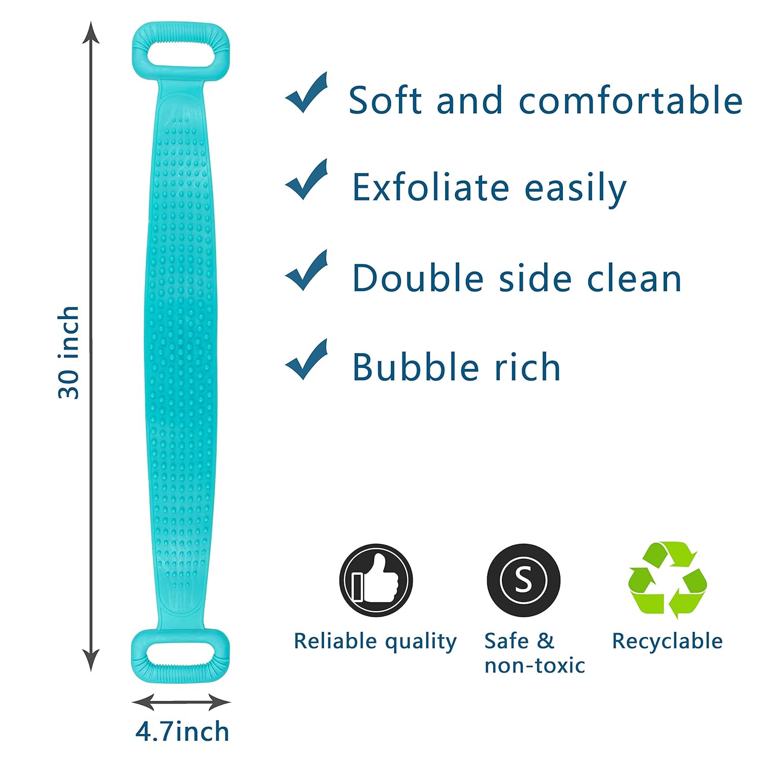 HORHORUP Silicone Back Scrubber for Shower, 30inch Extra Long Exfoliating Bath Body Brush with Double Side Silicone, Deep Clean & Invigorate Skin, Long Handle Body Scrubber for Men, Women (Green) : Beauty