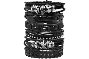 MILAKOO 6Pcs Punk Leather Bracelets for Women Men Braided PU Wristband Skull Skeleton Accessories