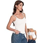 LuneNuelle Women Camisole Tank Top - Built-in Bra Adjustable Spaghetti Strap Scoop Neck Padded Casual Basic Cami Shirt
