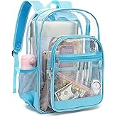 Esfoxes Heavy Duty Clear Backpack, School Backpack College Bookbag PVC See Through Transparent Backpacks (Sky Blue)