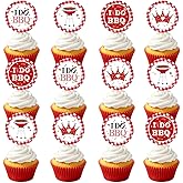 36Pcs I Do BBQ Engagement Cupcake Toppers,Red Circular Print BBQ Theme Cupcake Decorations for Engagement Party, Bridal Shower, Wedding Bachelorette Party Supplies