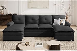Shintenchi 110" Modular Sectional Couches for Living Room, U-Shaped Sofa Couch with Double Chaise, 4 Seat Sofa Sets with Thick Cushion & Soft Backrest, Black