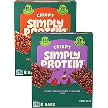 Simply Protein - Crispy Bars Variety Pack, Peanut Butter + Dark Chocolate Almond - Plant Based Protein Bars - 13g Protein, 2g