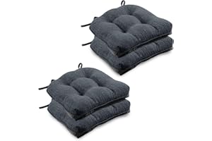 Wellsin Chair Cushions for Dining Chairs 4 Pack, 15.5" X 15.5" Kitchen Chair Cushions with Ties and Non-Slip Backing, Tufted Shredded Memory Foam Kitchen Chair Pads, Navy