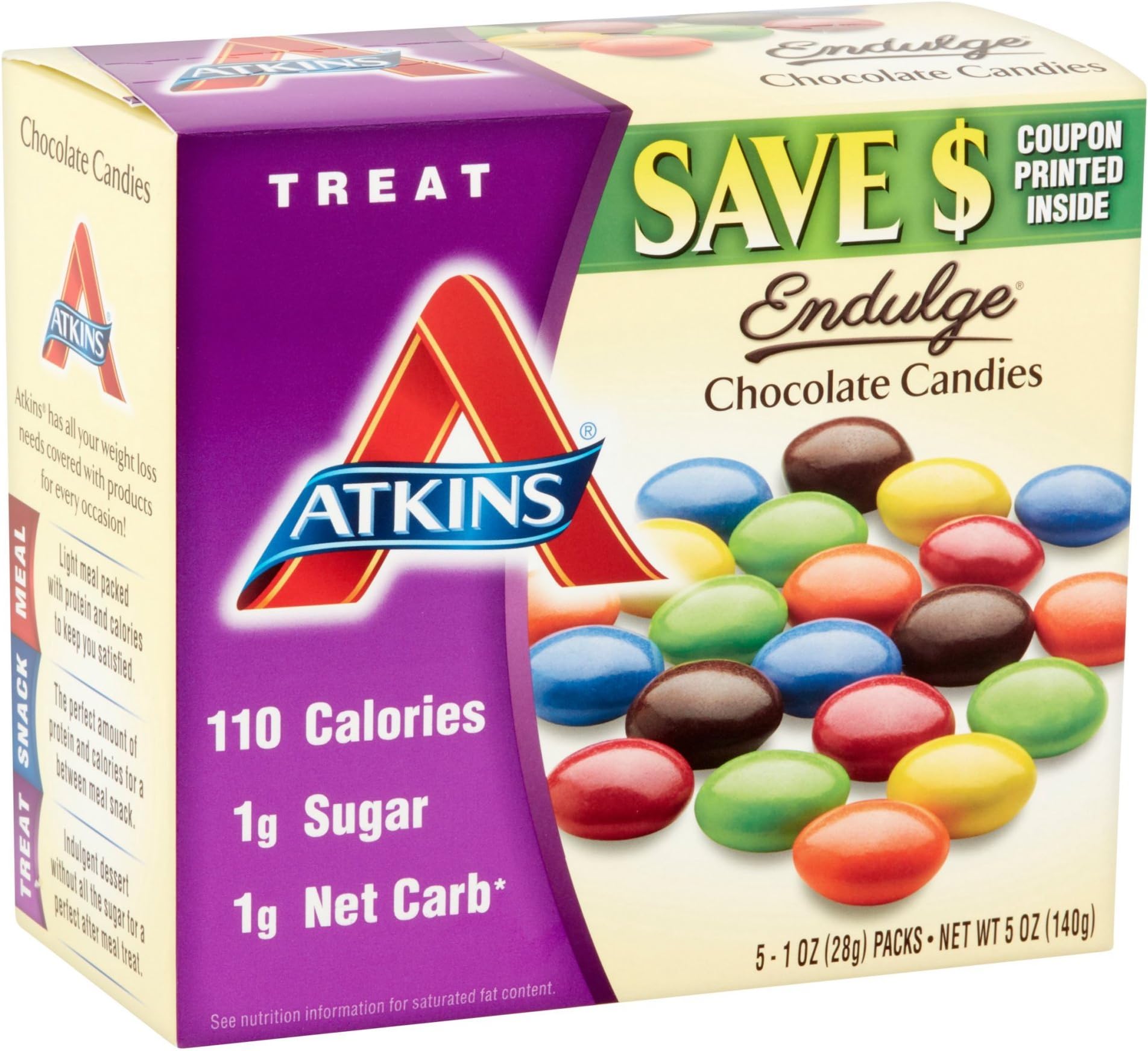 Atkins Endulge Treat, Chocolate Candies, 1 Ounce, 5 Count (Pack of 3)