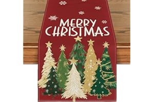 Artoid Mode Xmas Trees Snowflakes Red 210 GSM Merry Christmas Table Runner, Winter Kitchen Dining Table Decoration for Home Party Decor 13x72 Inch