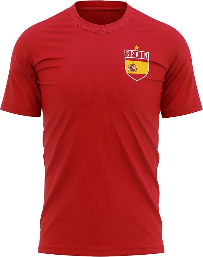 Spain Football Shirt - Mens Spain Flag Badge T Shirt - Retro Football European Country 2021 2020 