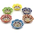 Silver Craft 6 Pcs Daisy Shaped Hand Painted Decorative Serving Turkish Tiny Bowls - Handmade Ceramic Bowl - Set of 6 (3.7 inc/9.5cm) 2.5 Oz Pinch Multicolor Small Serving Bowls - Best Gift Set