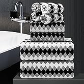 8 Piece Bathroom Towel Set Black White|2 Oversized Large Bath Towels Sheet,2 Hand Towels,4 Washcloths| 600GSM Soft Towel Set for Bathroom Hotel,Highly Absorbent Quick Dry Bath Towel Collections