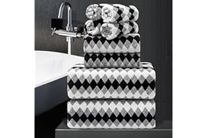 MAGGEA 8 Piece Bathroom Towel Set Black White|2 Oversized Large Bath Towels Sheet,2 Hand Towels,4 Washcloths| 600GSM Soft Towel Set for Bathroom Hotel,Highly Absorbent Quick Dry Bath Towel Collections