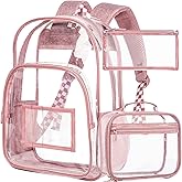 KLFVB Clear Backpack for Girls, 3PCS See Through School Bag Heavy Duty, Transparent Bookbag Set for Womens - Pink
