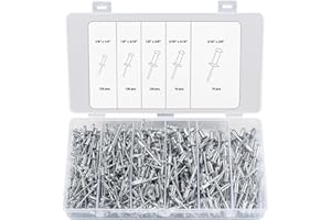SYBDXJ 500 Pcs Pop Rivets Assortment Kit, Aluminum Blind Rivets, Assorted Pop Blind Rivets, 1/8“ x 1-1/4", 1/8“ x 5/16", 1/8“ x 3/8", 3/16" x 5/16", 3/16" x 3/8"
