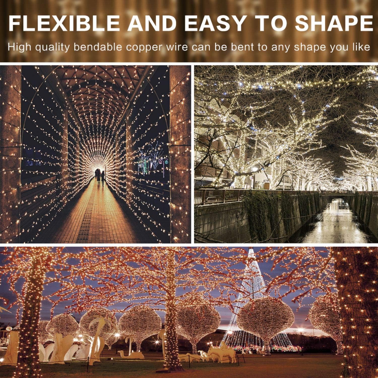 Solar Powered String Lights,Solar Fairy Lights,10 Meters/ 33Ft 100LEDS / 8 Modes,Waterproof Copper Wire Lighting for Indoor，Outdoor，Wedding，Patio，Home，Garden Decoration[2 Pack]Warm White (Warm White): Home & Kitchen