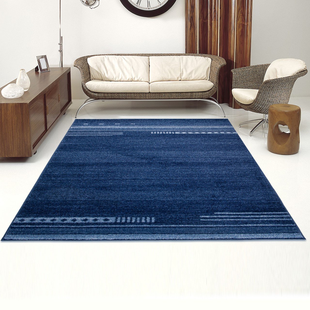 Alfombra De Salón Moderna Prestige - Color Azúl Marino De Diseño Plano