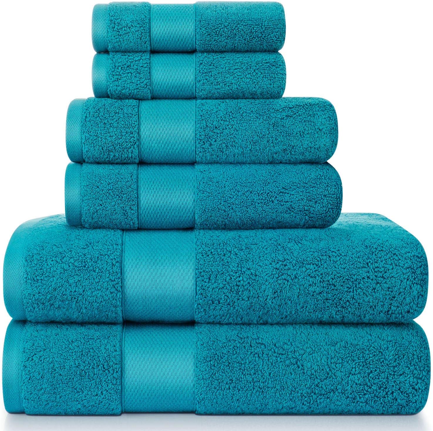 Towels Set, Bath Towels Set for Bathroom 100% Turkish Cotton 600 GSM Absorbent and Soft 6 Piece Towels Set - 2 Bath Towels, 2 Hand Towels, and 2 Washcloths, Turquoise Blue: Kitchen & Dining