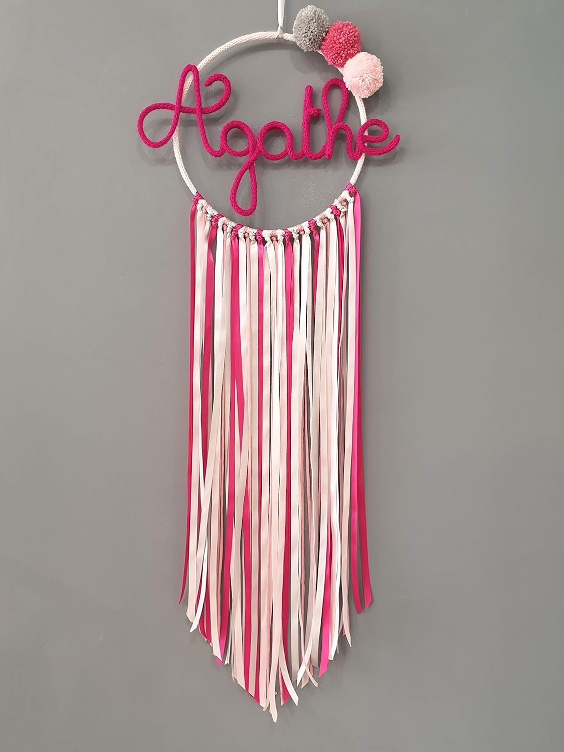 Attrape Reve Prenom Personnalisable En Tricotin Hauteur 90 Cm Environ Rose Gris Et Blanc Avec Dentelle Bebe Et Puericulture Chambre D Enfant Iplanmovilidad Com