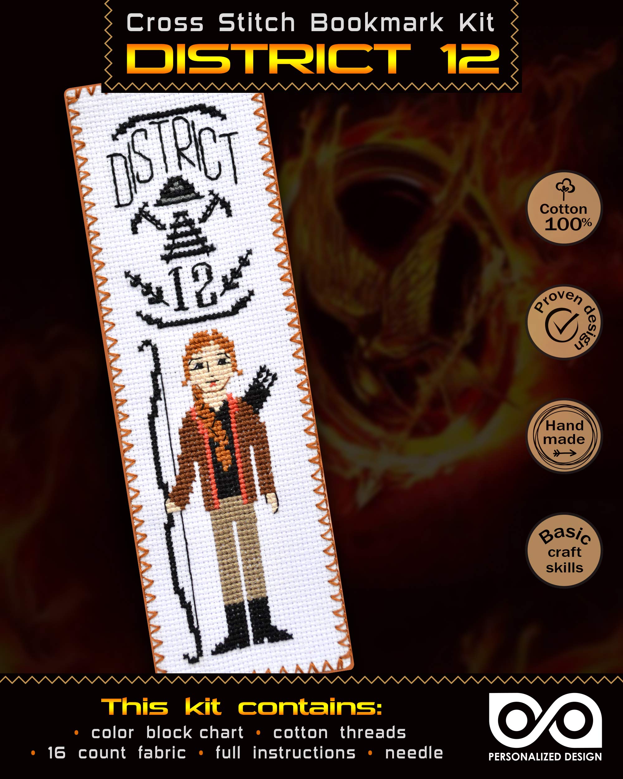 Counted Cross Stitch Kit 'The Hunger Games: District 12' - DIY Hand Embroidery Bookmark with Design Pattern (District 12)