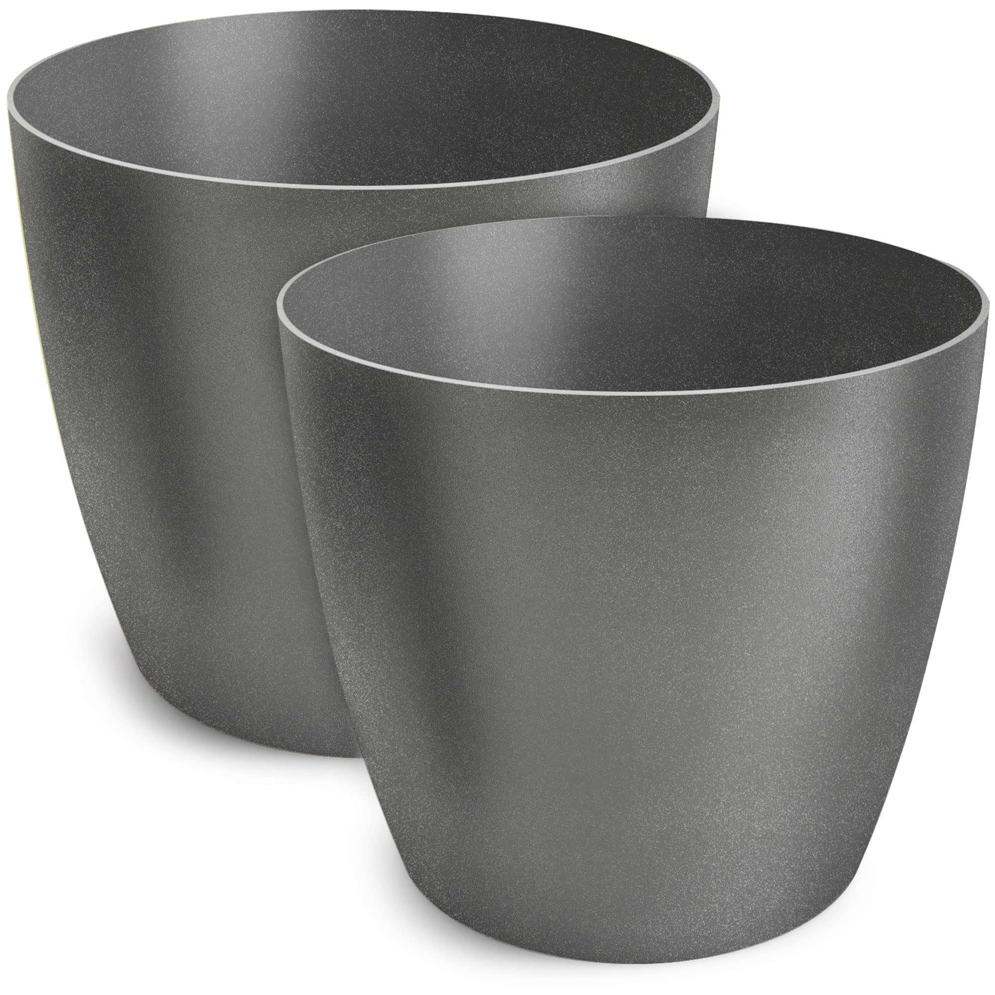 TULMERO Matte Flower Pot, Plastic Planter, Decorative Pot for Large and Small Plants, Set of 2 Flower Pot, Herb Pot, Graphite, Diameter 18 cm